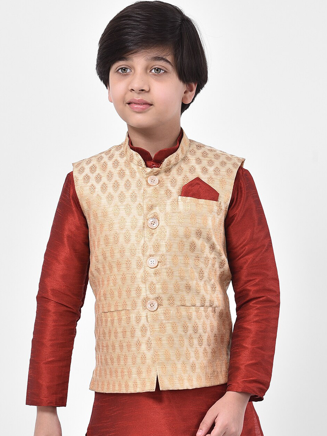 

DEYANN Boys Cream Printed Nehru Jacket