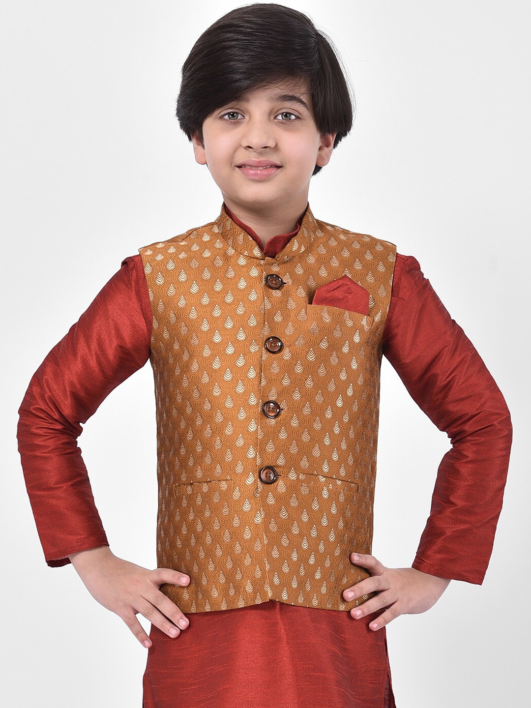 DEYANN Boys Copper Woven Design Nehru Jacket
