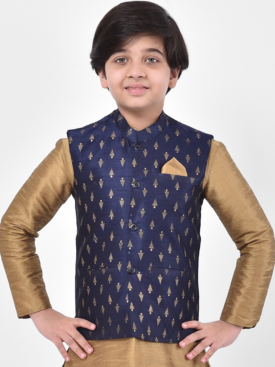 

DEYANN Boys Navy Blue Ethnic Motif Printed Nehru Jacket