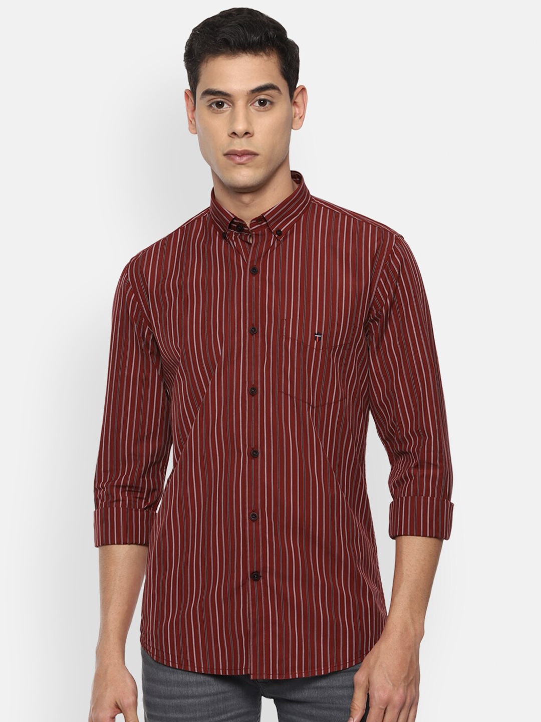 

Louis Philippe Sport Men Maroon Striped Casual Shirt