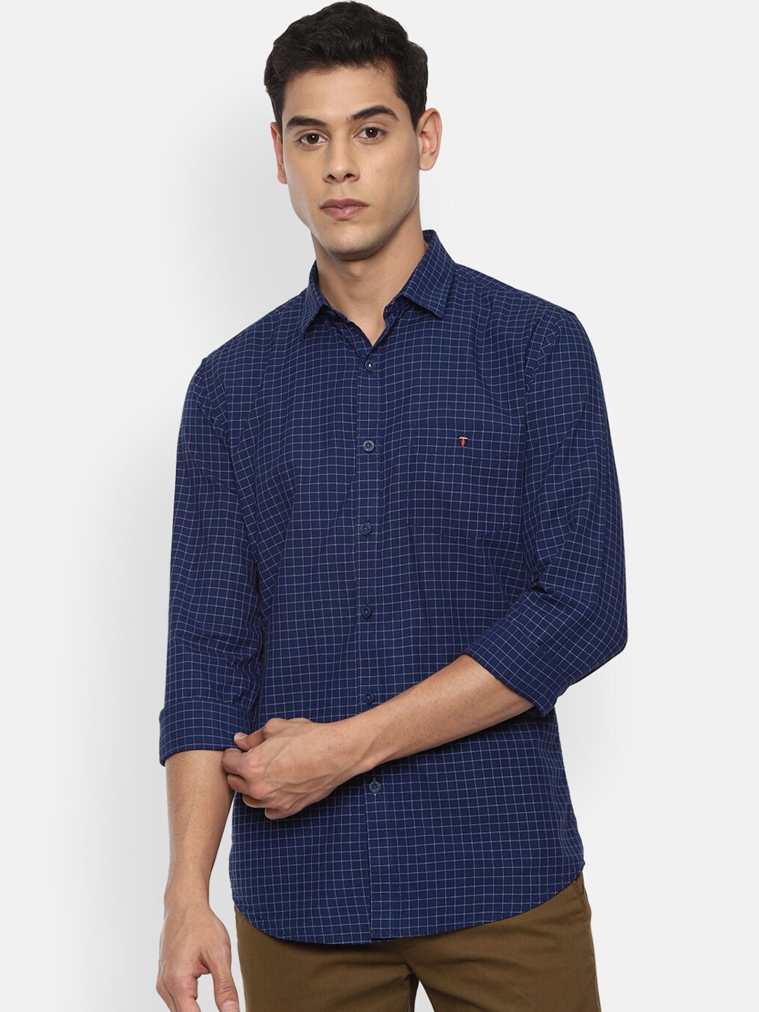 

Louis Philippe Sport Men Navy Blue Slim Fit Checked Pure Cotton Casual Shirt