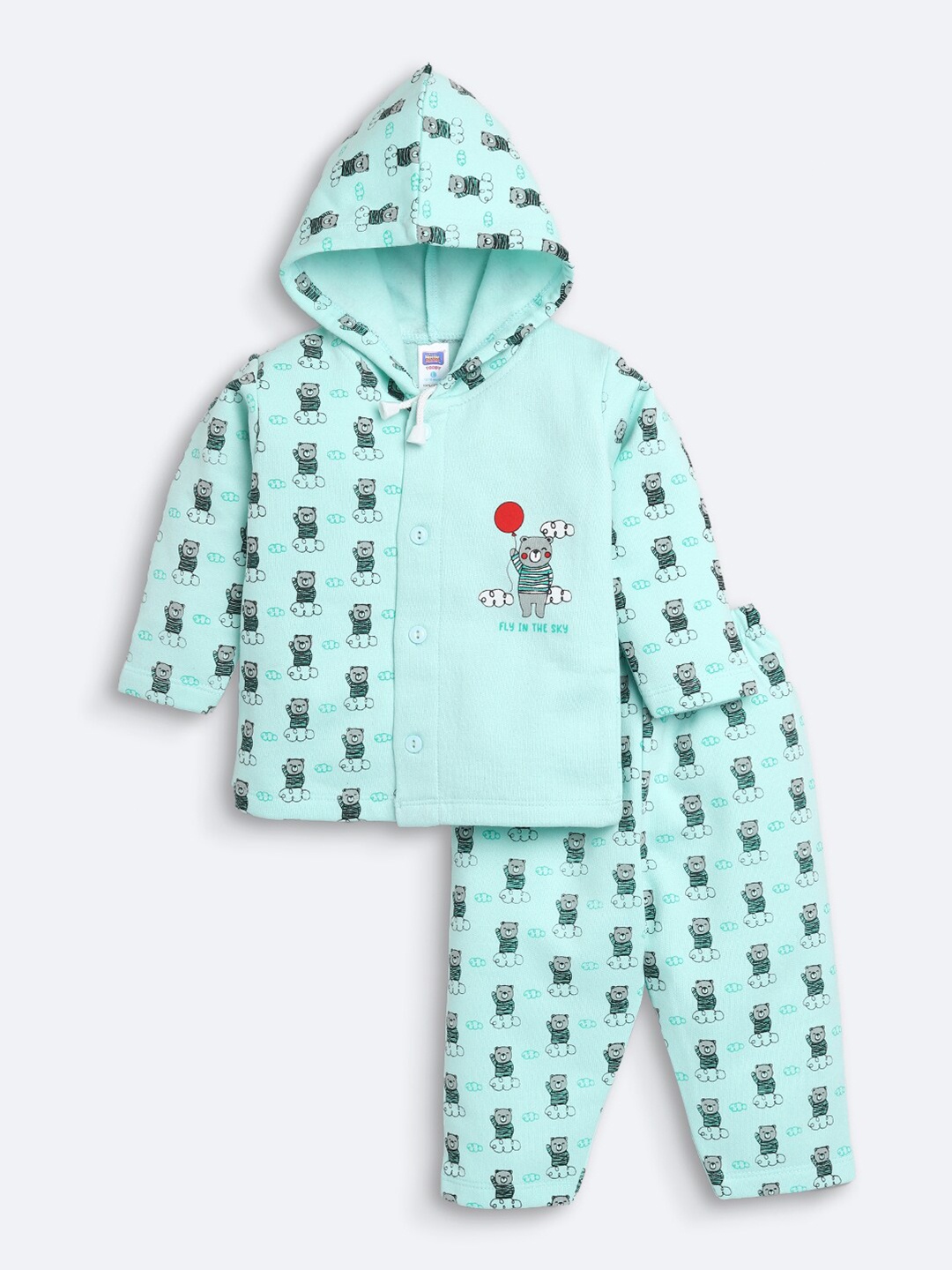 

Nottie Planet Kids Sea Green & Grey Printed Pure Cotton clothing set Set