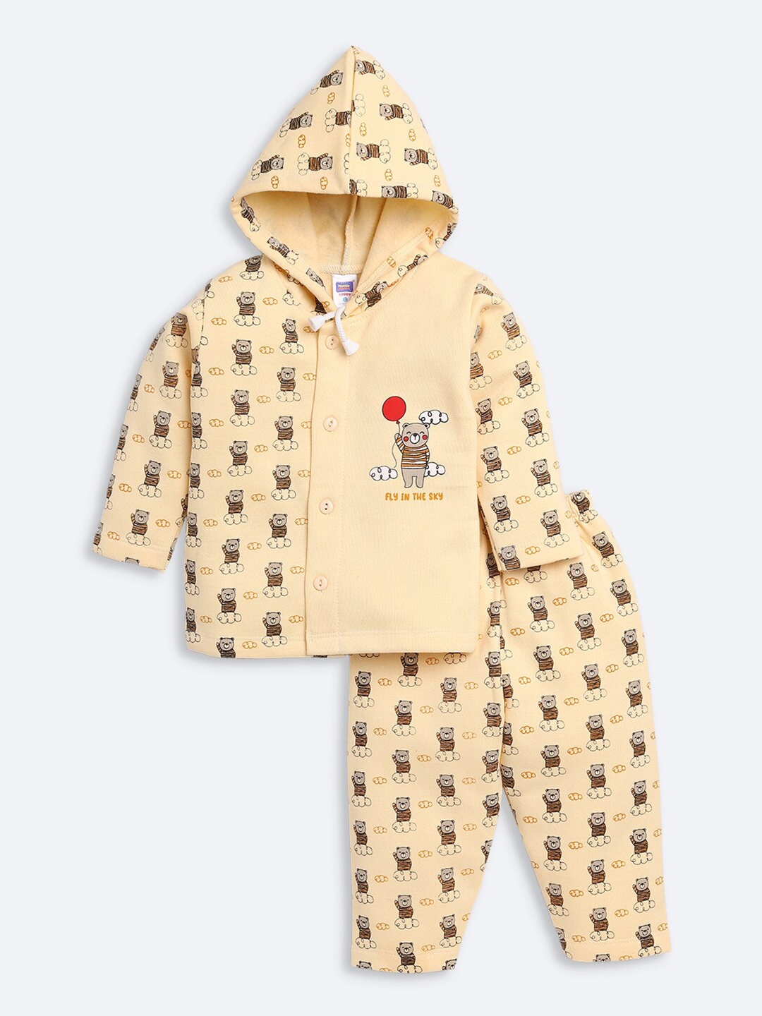 

Nottie Planet Kids Beige & Brown Pure Cotton Printed Hooded Sweater with Trousers