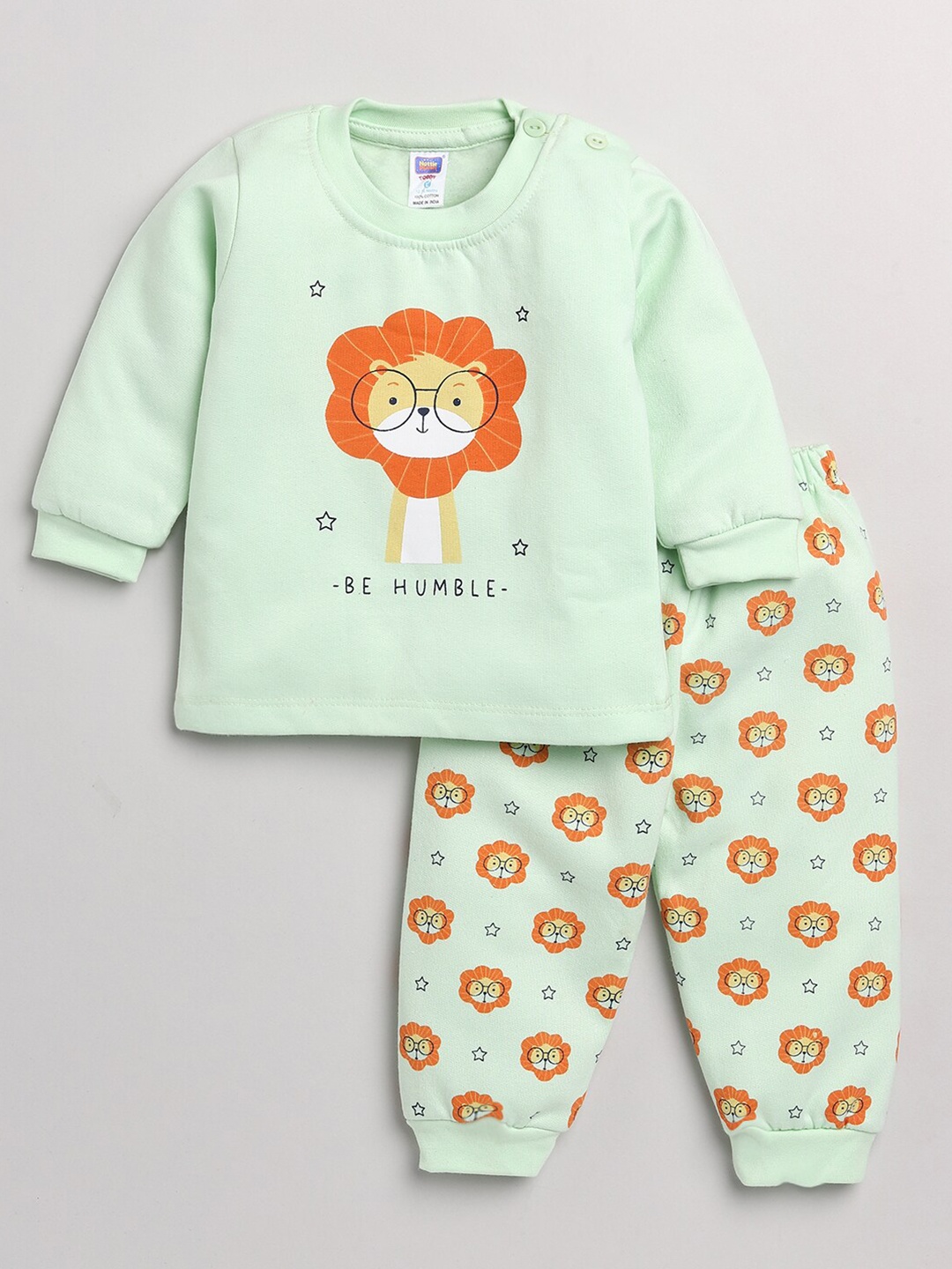 

Nottie Planet Kids Green & Orange Printed Pure Cotton clothing set Set
