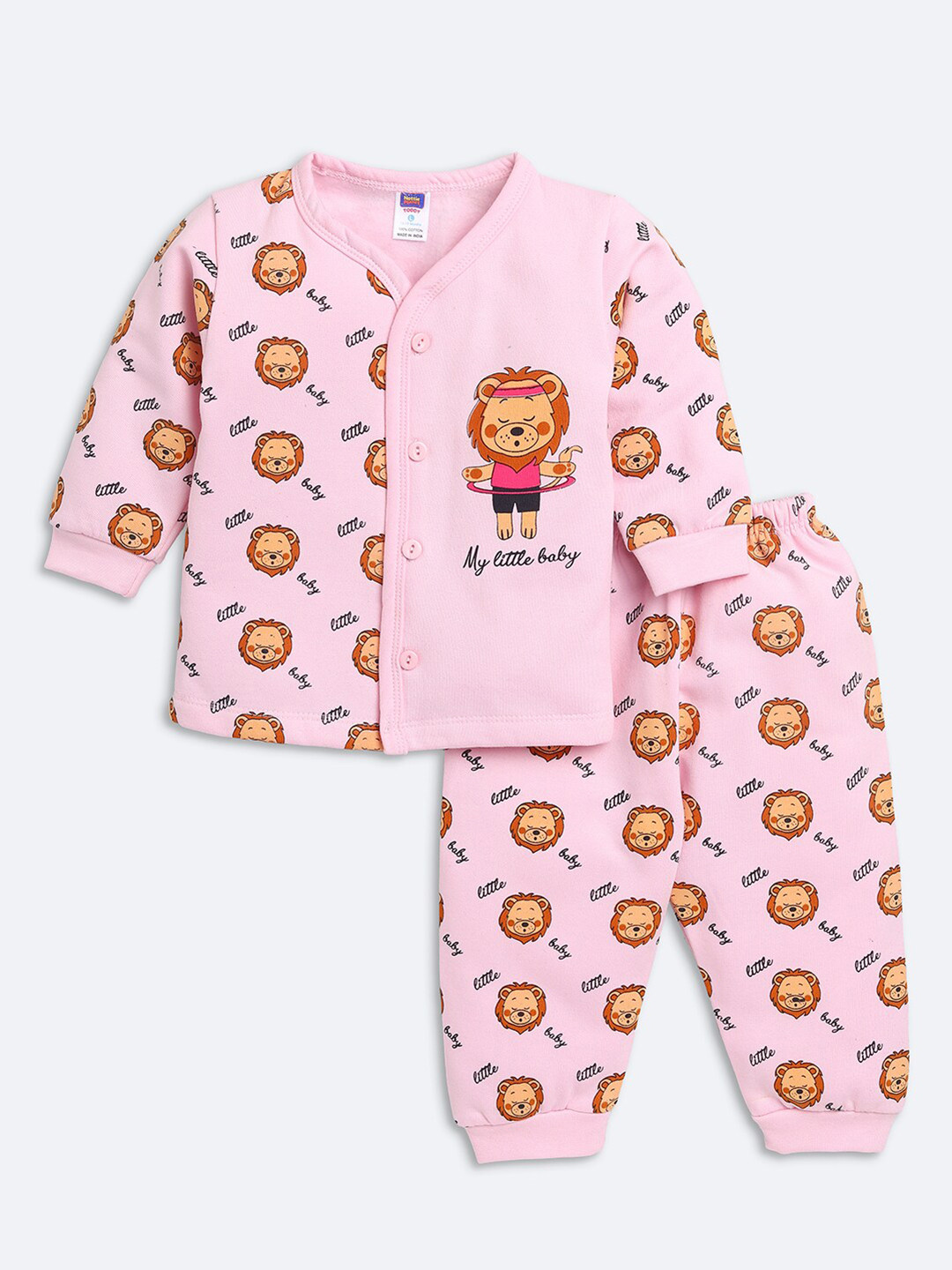 

Nottie Planet Kids Pink & Brown Printed Pure Cotton clothing set