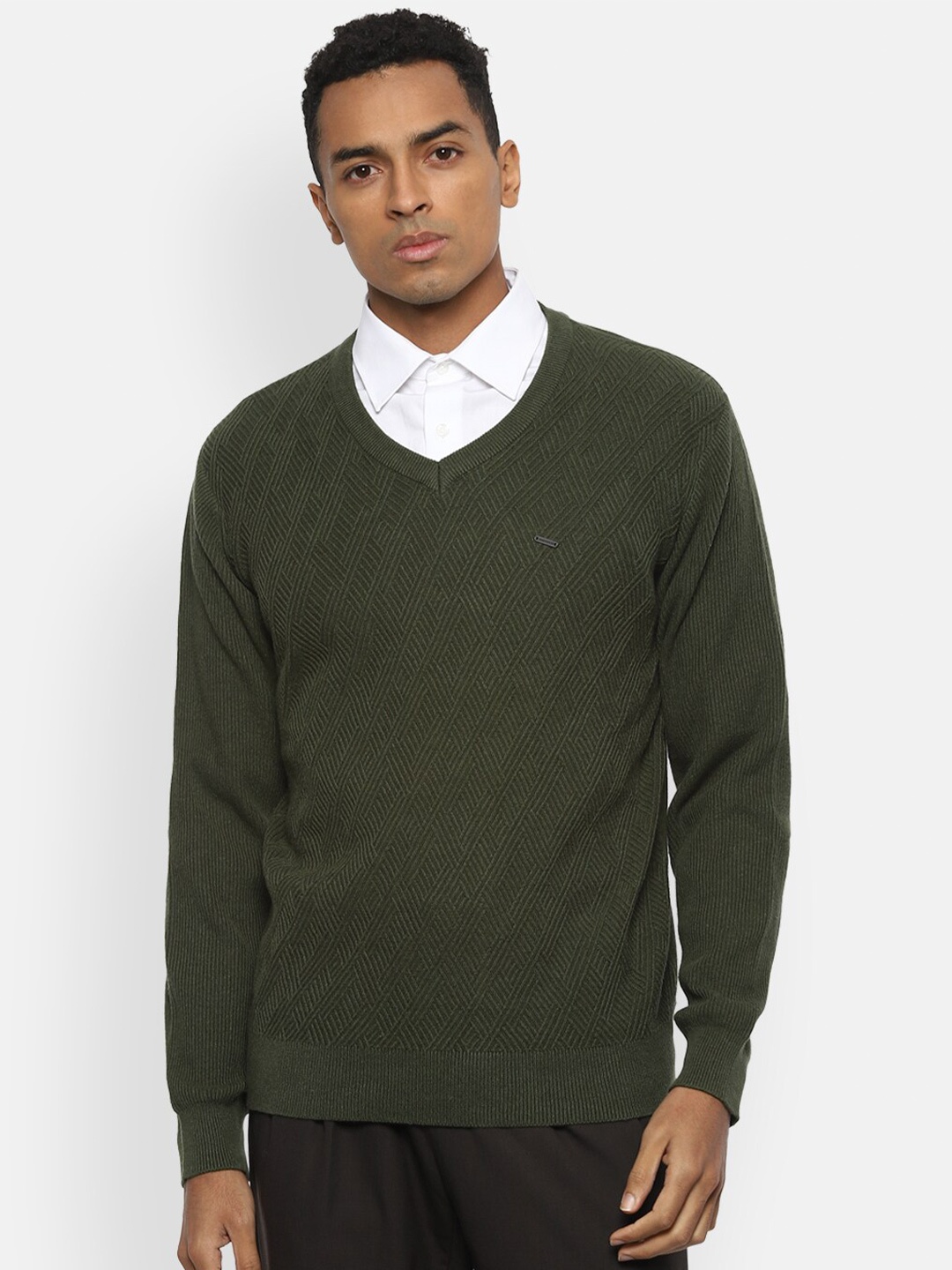 

Van Heusen Men Olive Green Pure Cotton Pullover