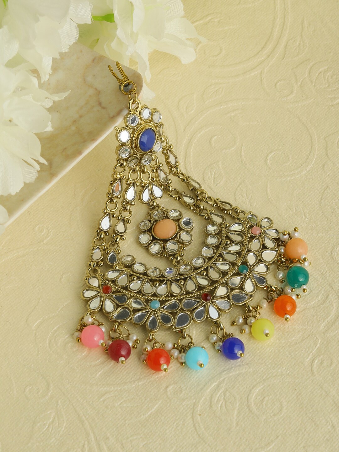 

Priyaasi Gold Plated & White Floral Jhumar Passa