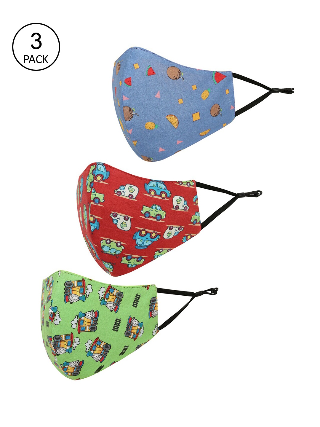 

Tossido Kids Pack Of 3 Red Printed Pure Cotton 3-Ply Reusable Outdoor Cotton Cloth Masks