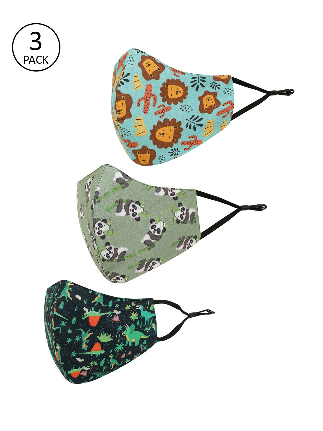 

Tossido Unisex Kids Pack Of 3 Printed 3-Ply Reusable Pure Cotton Cloth Mask, Multi