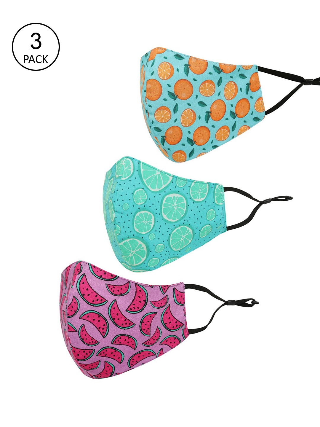 

Tossido Kids Pack Of 3 Printed 3-Ply Reusable Cotton Cloth Mask, Pink