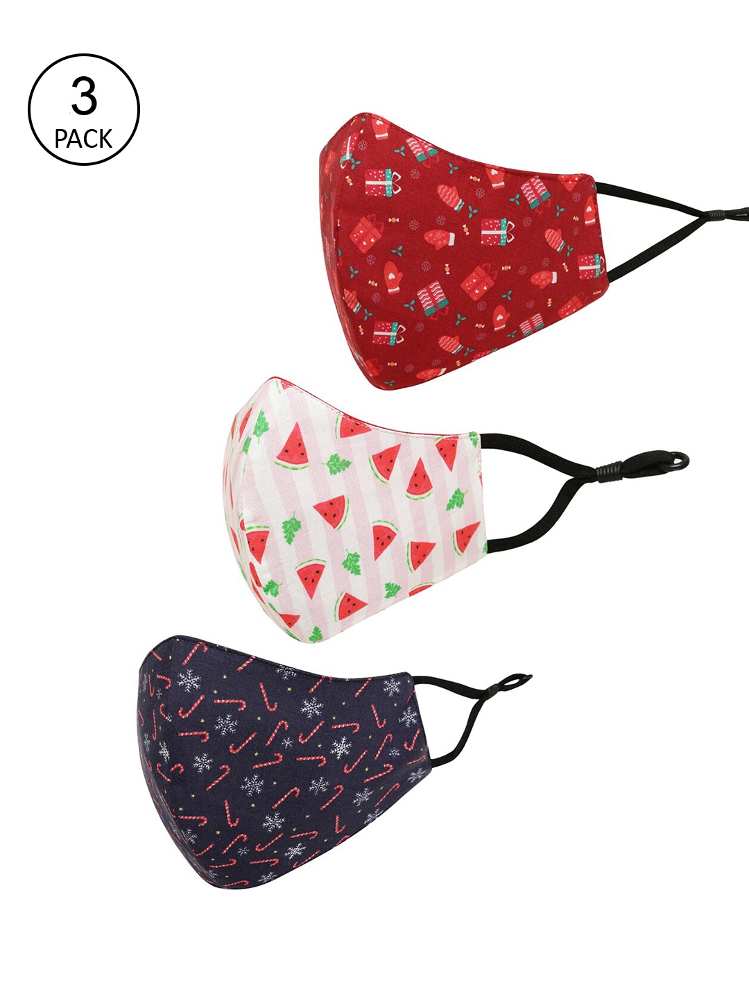

Tossido Pack Of 3 Kids Printed 3-Ply Reusable Cotton Cloth Mask, White