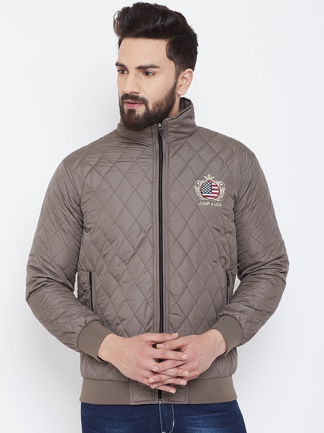 

JUMP USA Men Brown Quilted Jacket with Patchwork