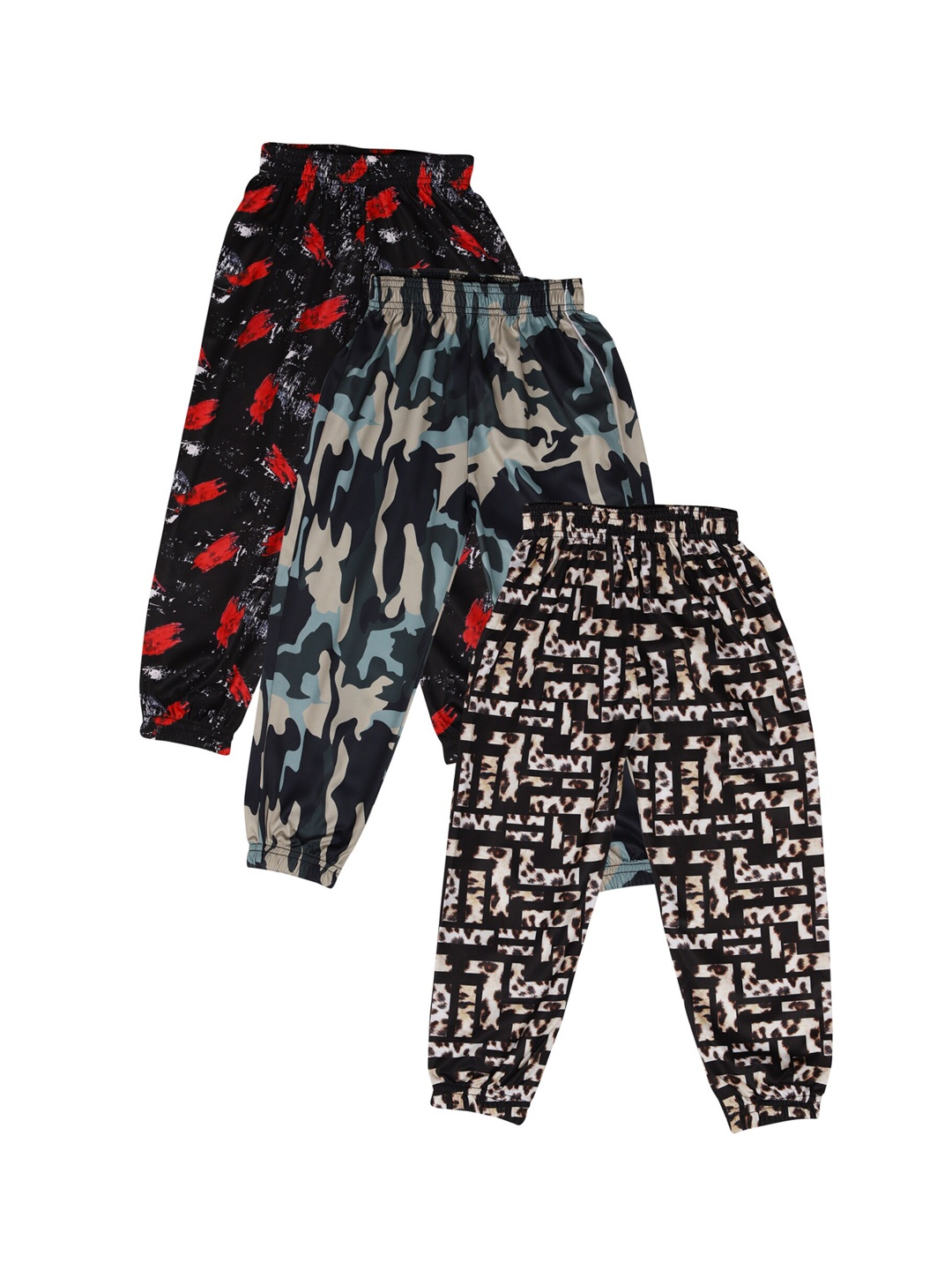 

CREMLIN CLOTHING Pack Of 3 Red & Black Kids Printed Joggers