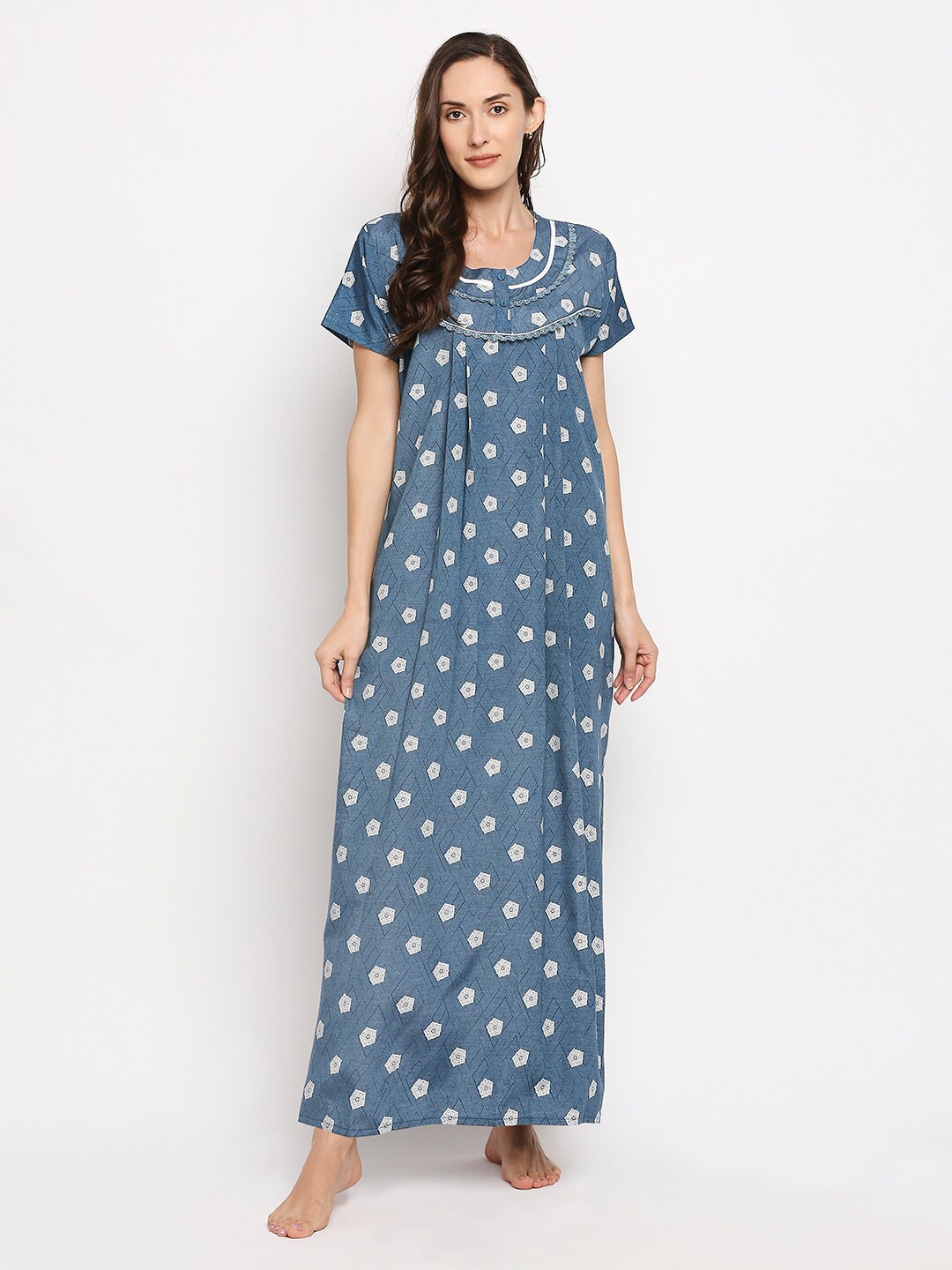

Pretty Awesome Blue Printed Maxi Nightdress