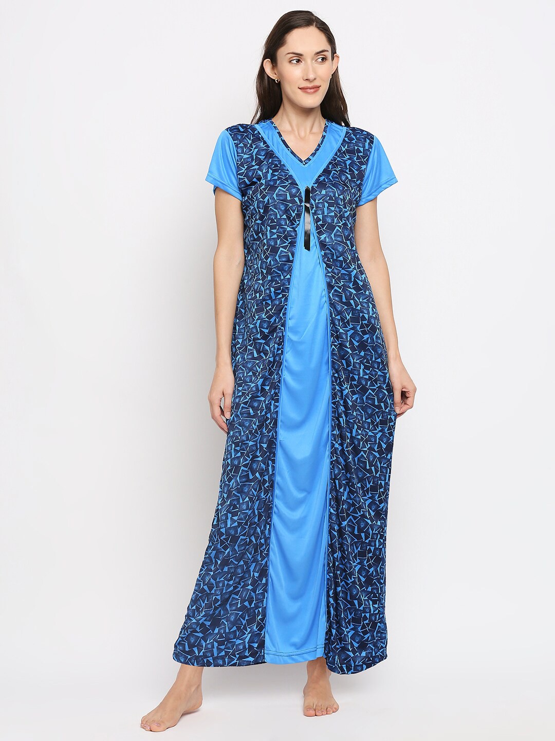 

Pretty Awesome Blue Printed Maxi Nightdress