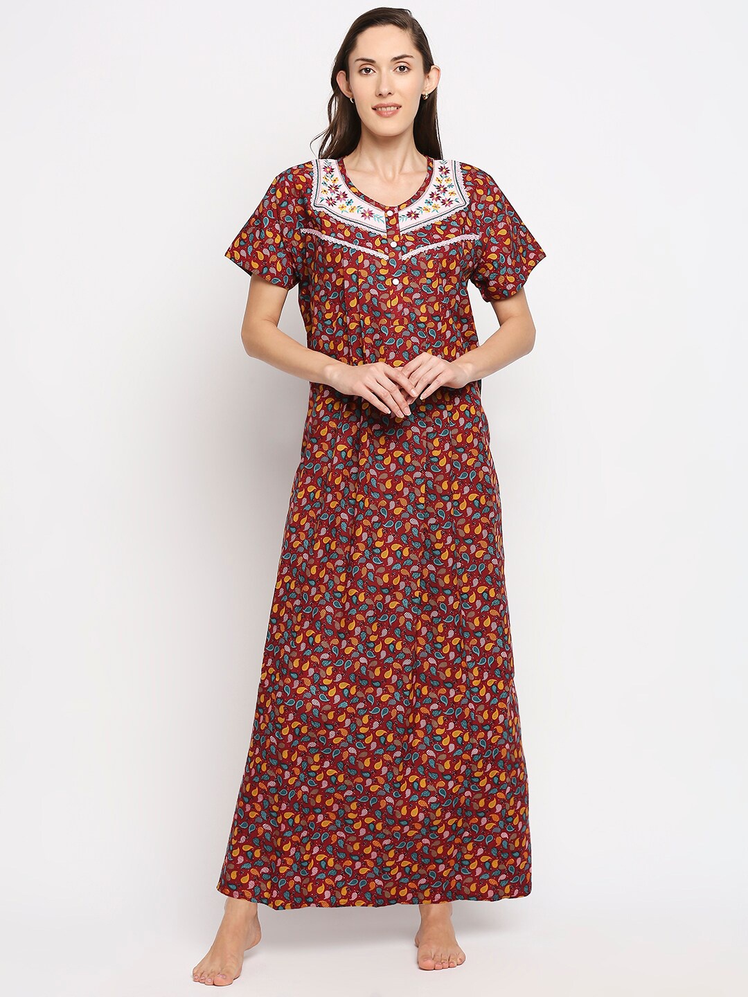 

Pretty Awesome Green Printed Maxi Nightdress