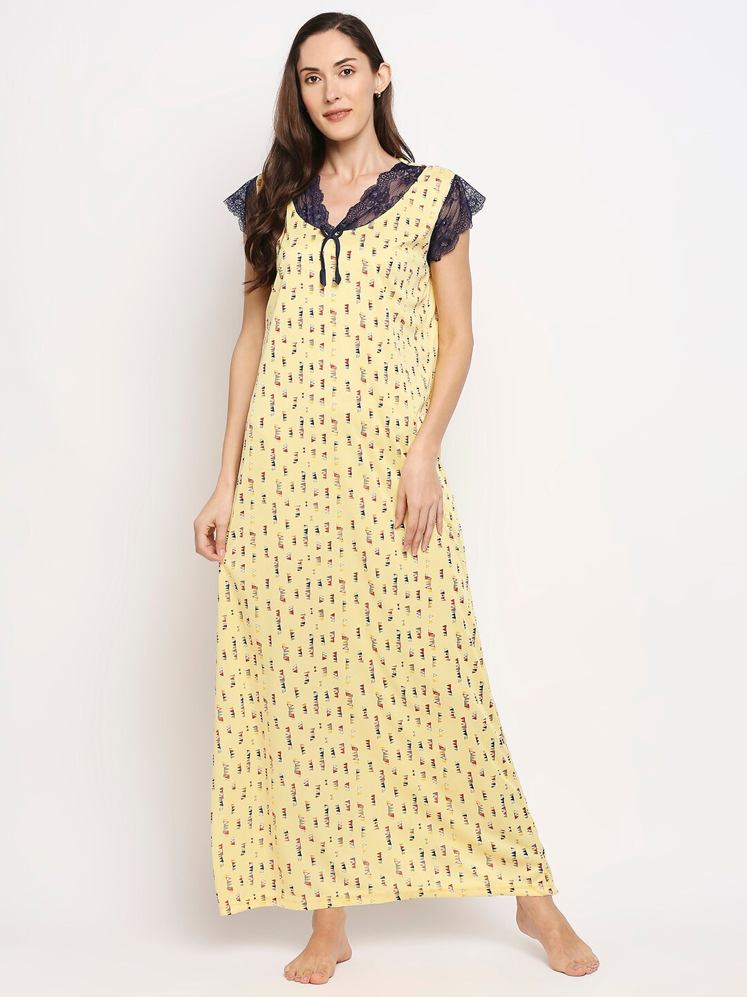 

Pretty Awesome Yellow Printed Maxi Nightdress