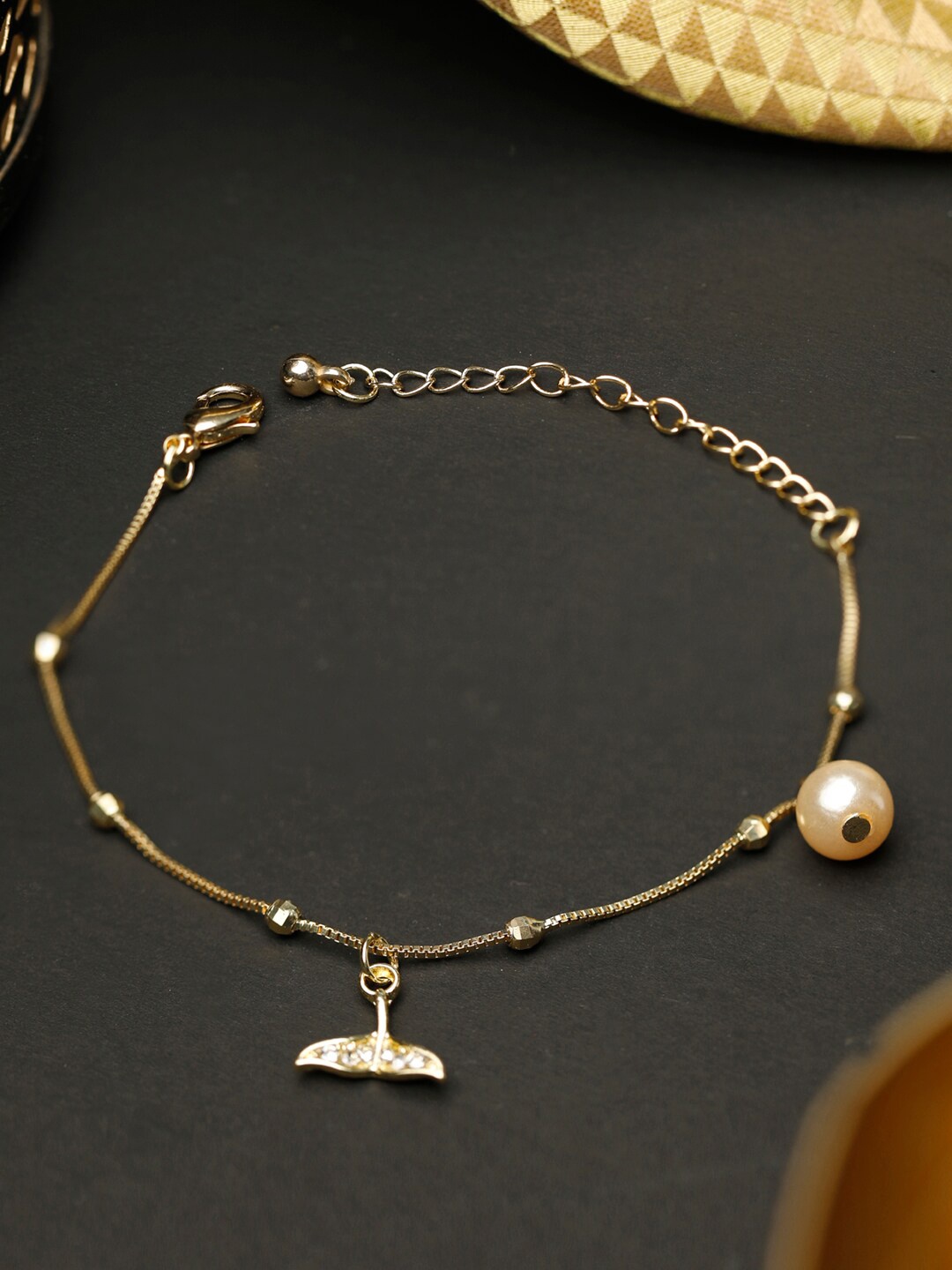 

PRITA BY PRIYAASI Women Gold-Toned Brass American Diamond Handcrafted Gold-Plated Link Bracelet