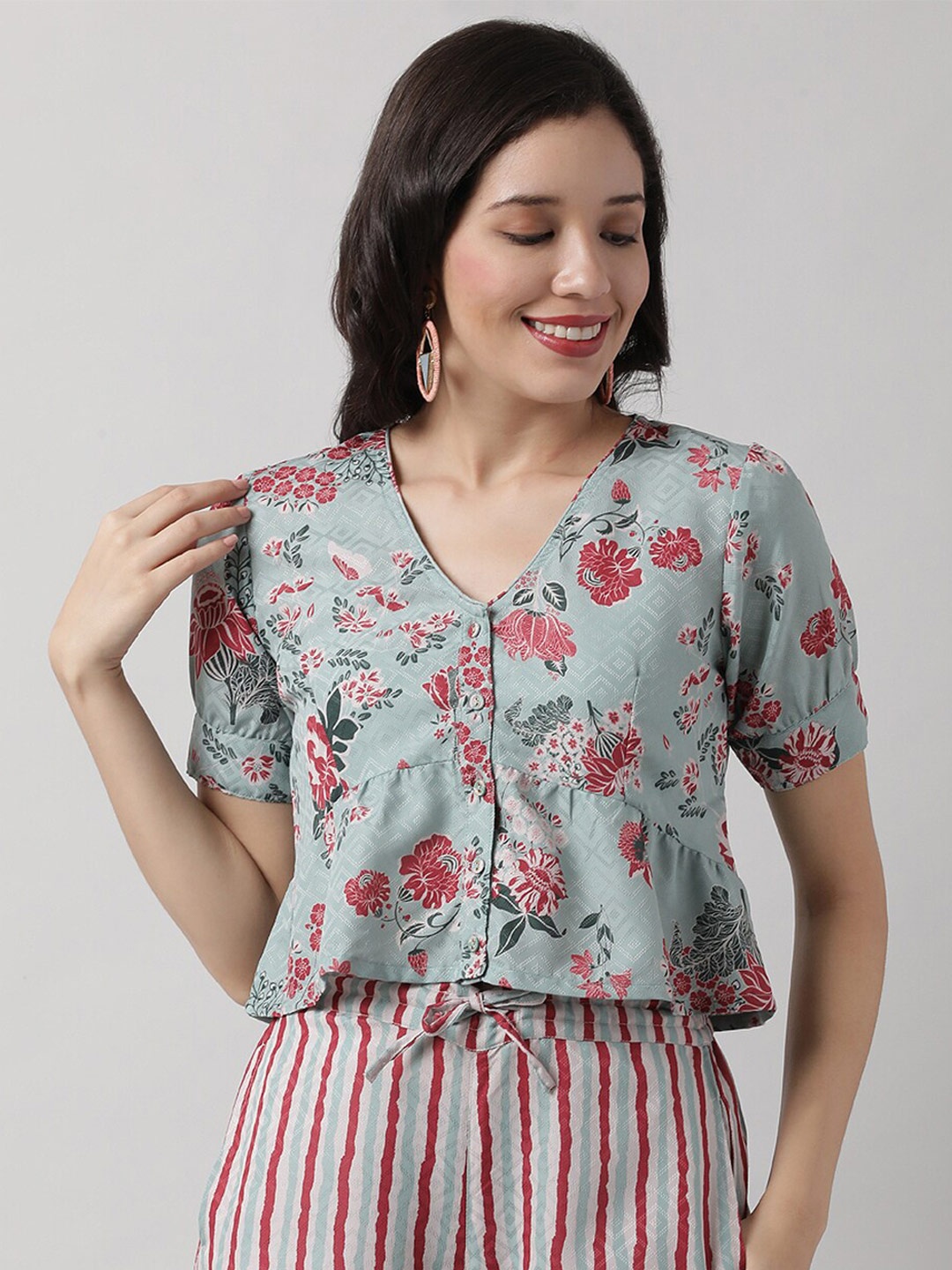 

Saaki Green Floral Print Top