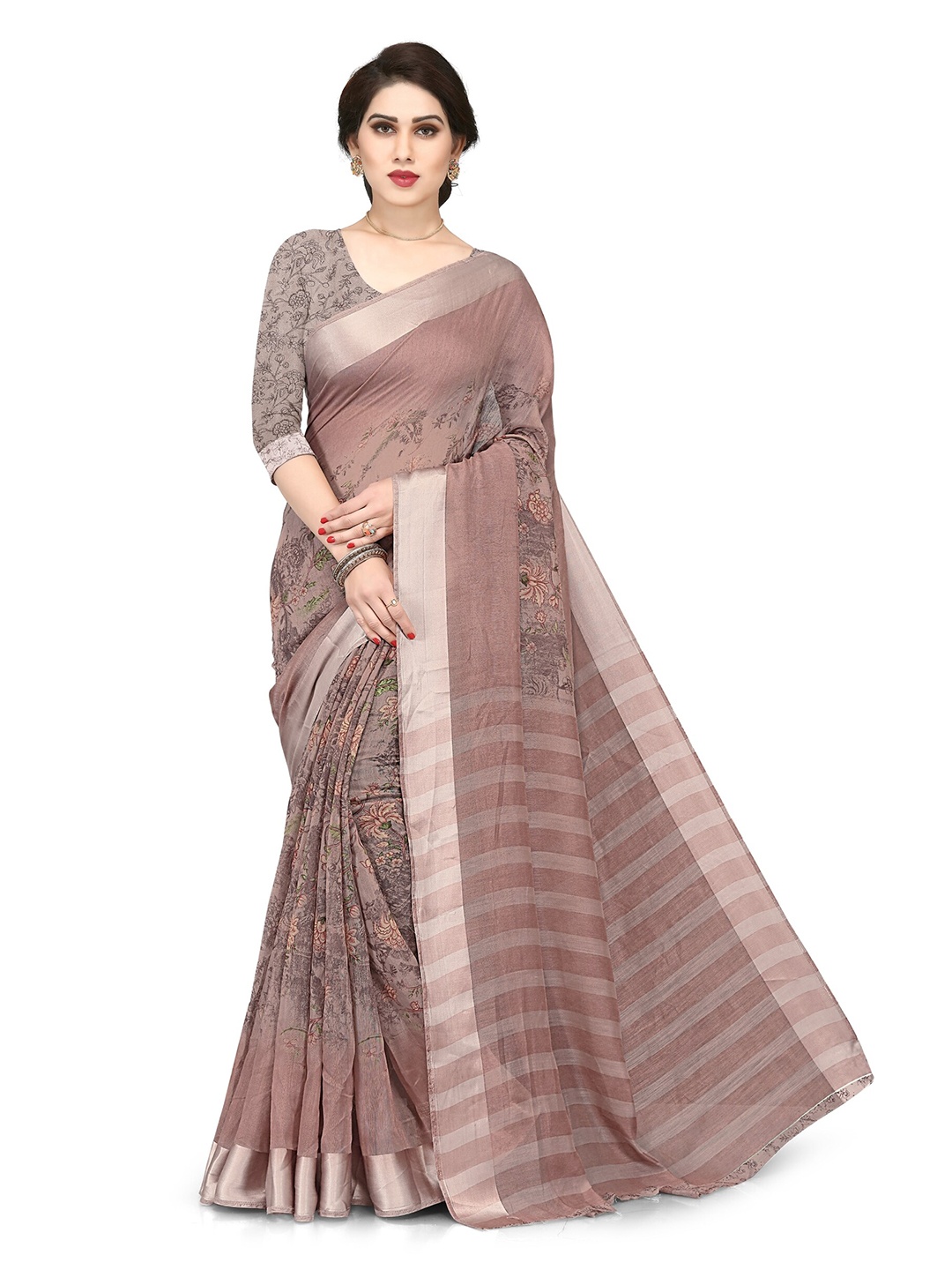 

KALINI Brown Floral Printed Saree