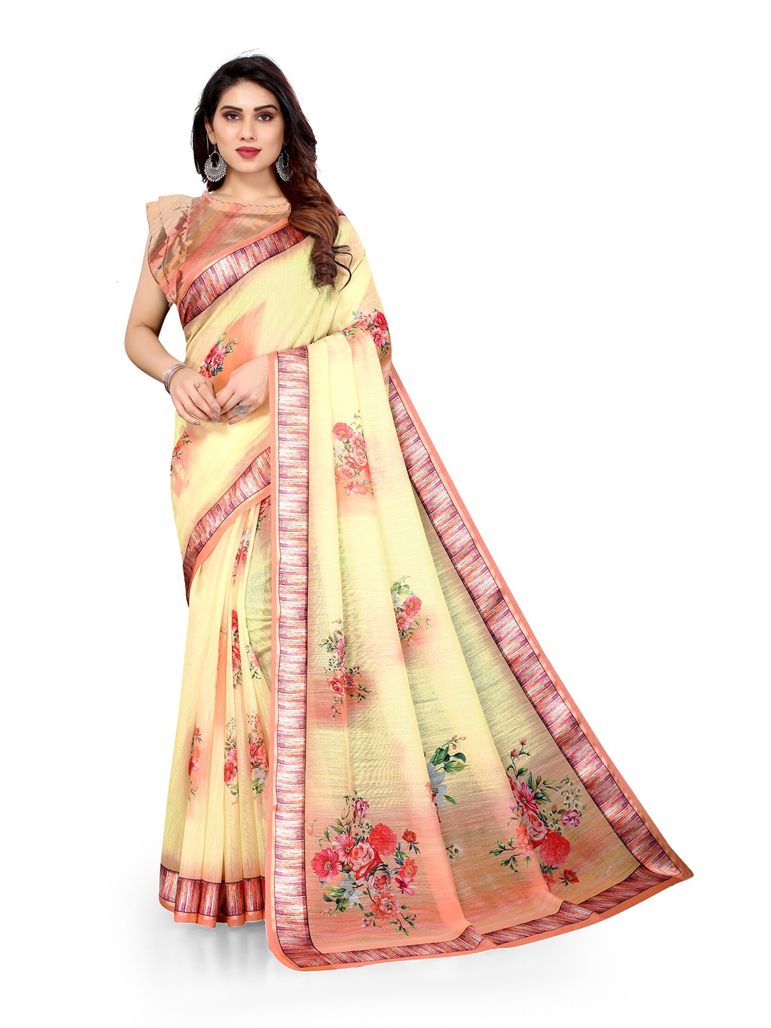 

KALINI Yellow & Red Floral Bagh Saree