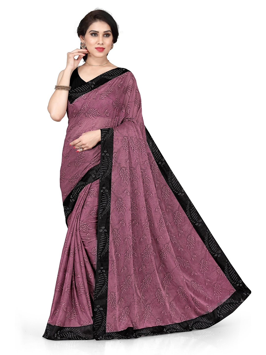 

KALINI Pink & Black Floral Polyester Saree