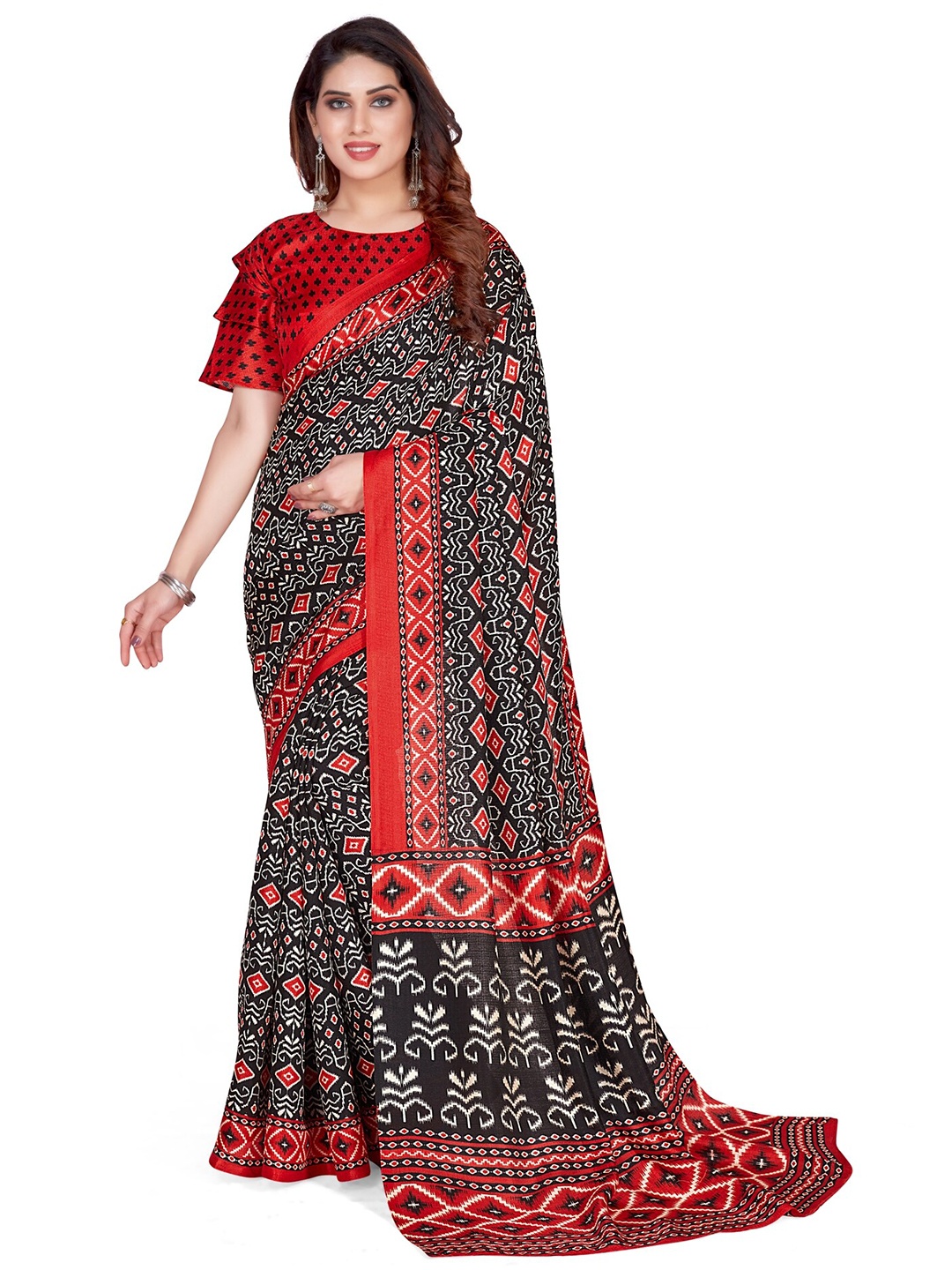

KALINI Black & Red Ethnic Motifs Printed Saree