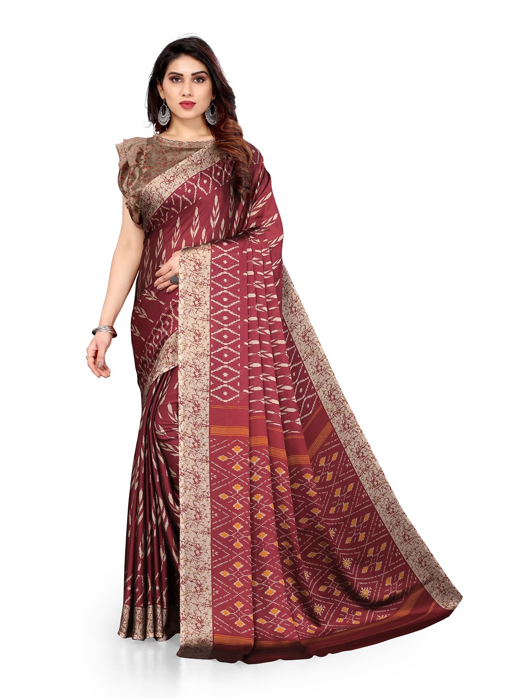 

KALINI Maroon & Grey Floral Saree