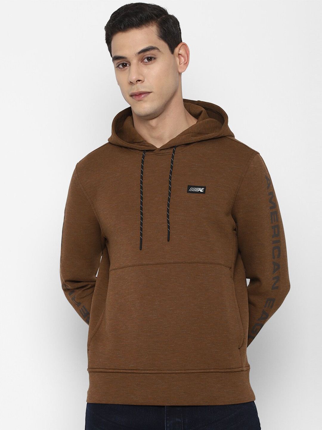 

AMERICAN EAGLE OUTFITTERS Men Brown Solid Hooded Sweatshirt