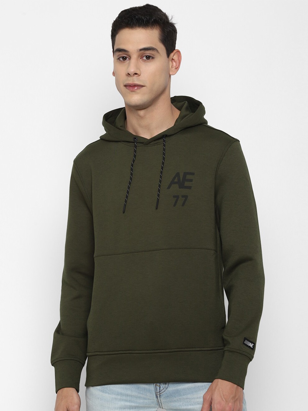 

AMERICAN EAGLE OUTFITTERS Men Olive Green Hooded Sweatshirt