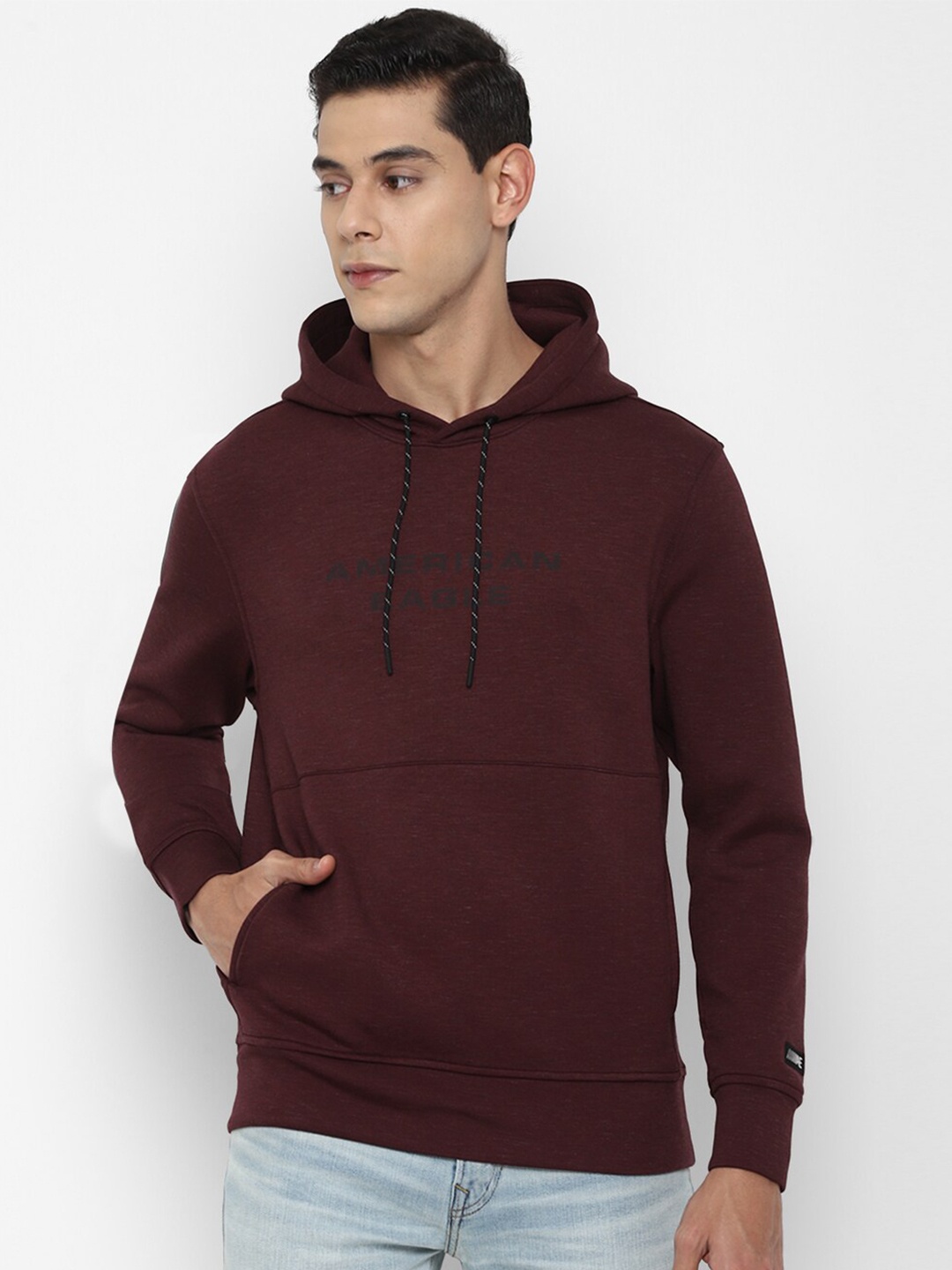 

AMERICAN EAGLE OUTFITTERS Men Burgundy Hooded Sweatshirt