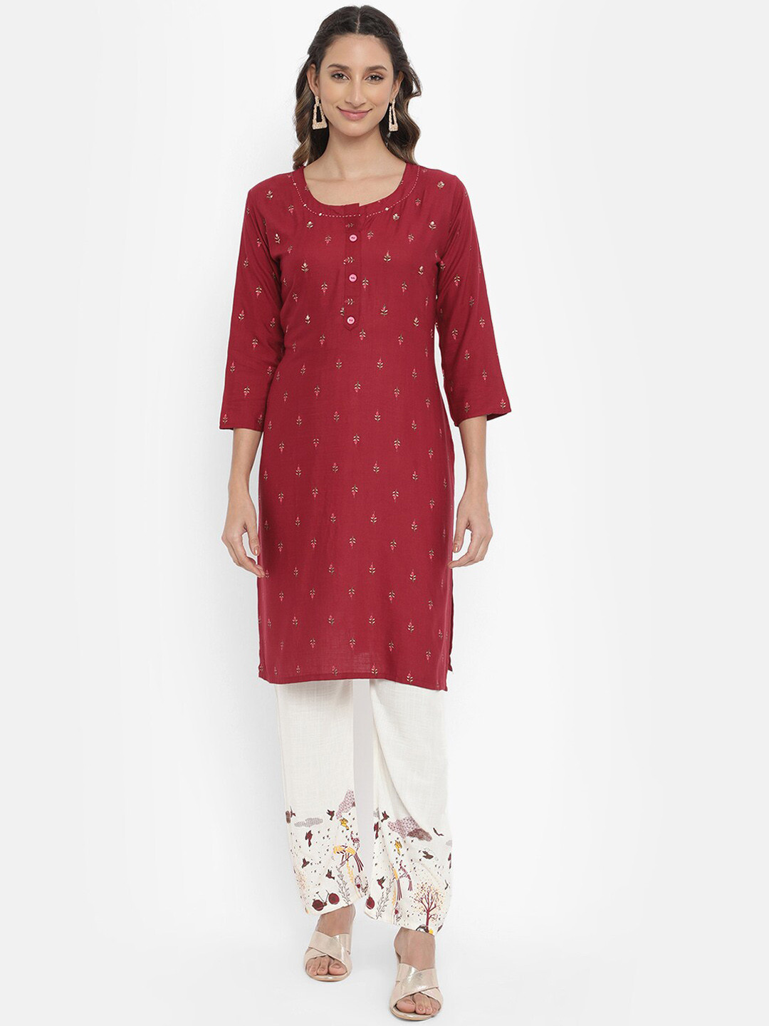 

V2 Value & Variety Women Maroon Embroidered Kurta with Palazzos