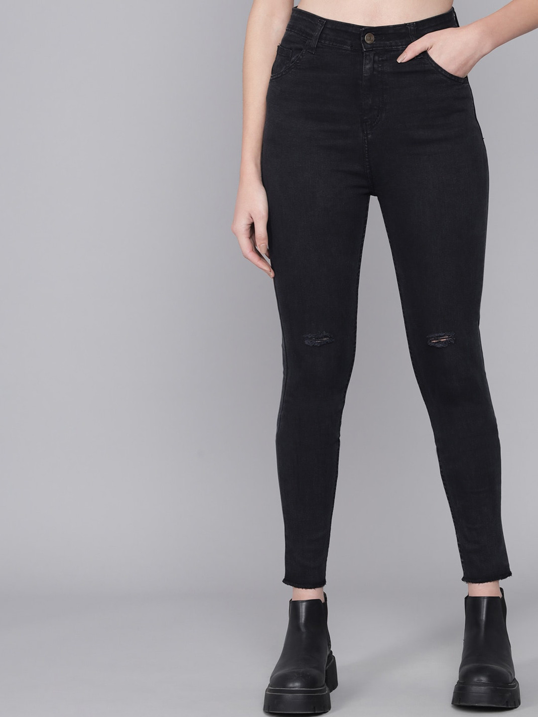 

Kotty Women Blue Skinny Fit High-Rise Low Distress Jeans