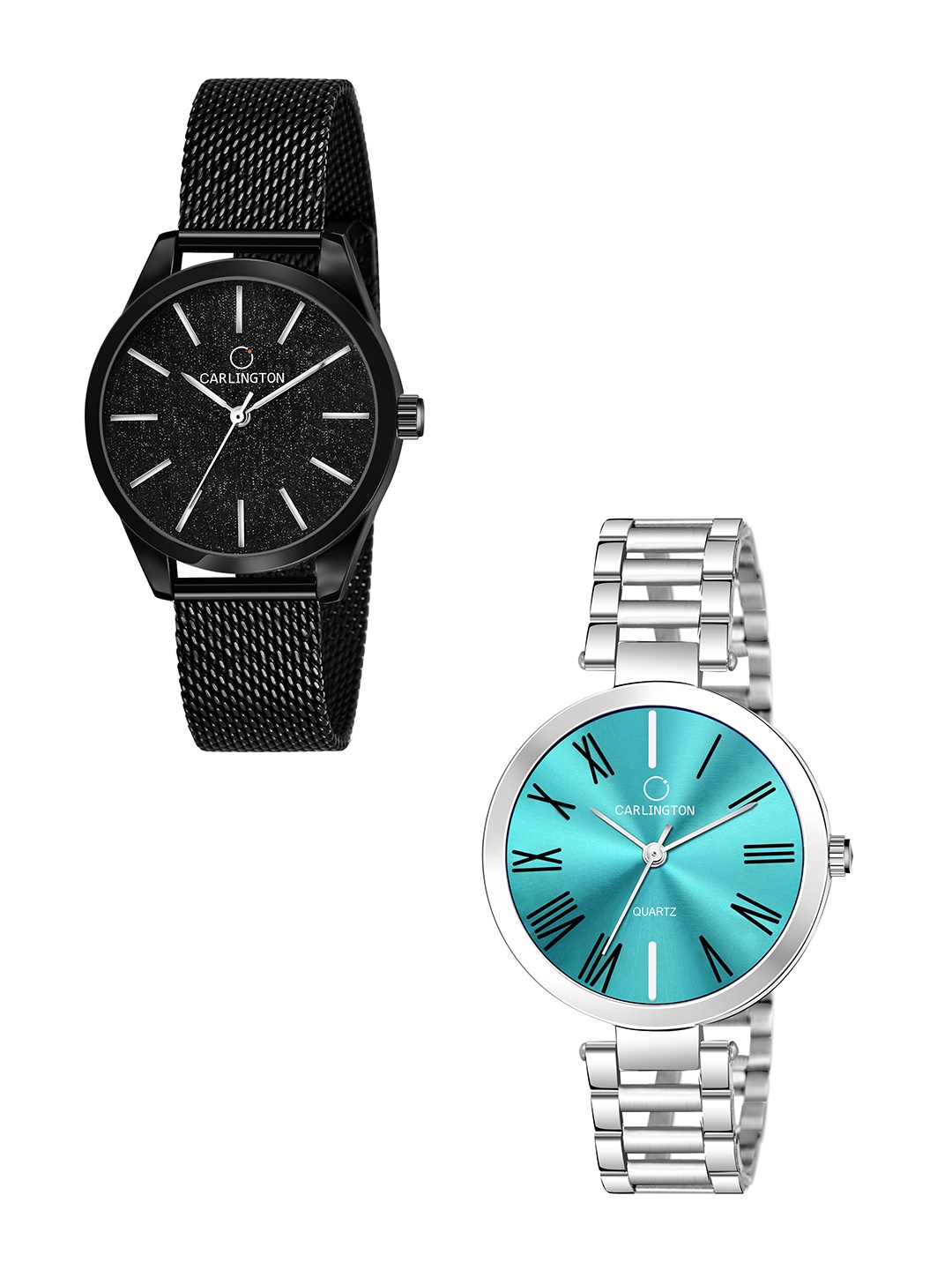 

CARLINGTON Women Set of 2 Silver Toned Bracelet Style Straps Analogue Watch