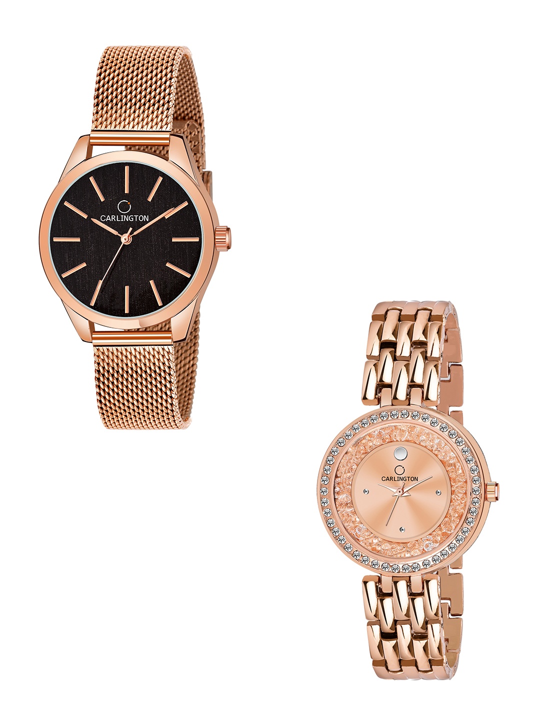 

CARLINGTON Women Rose Gold & Black Pack of 2 Analogue Watch Combo CT2001