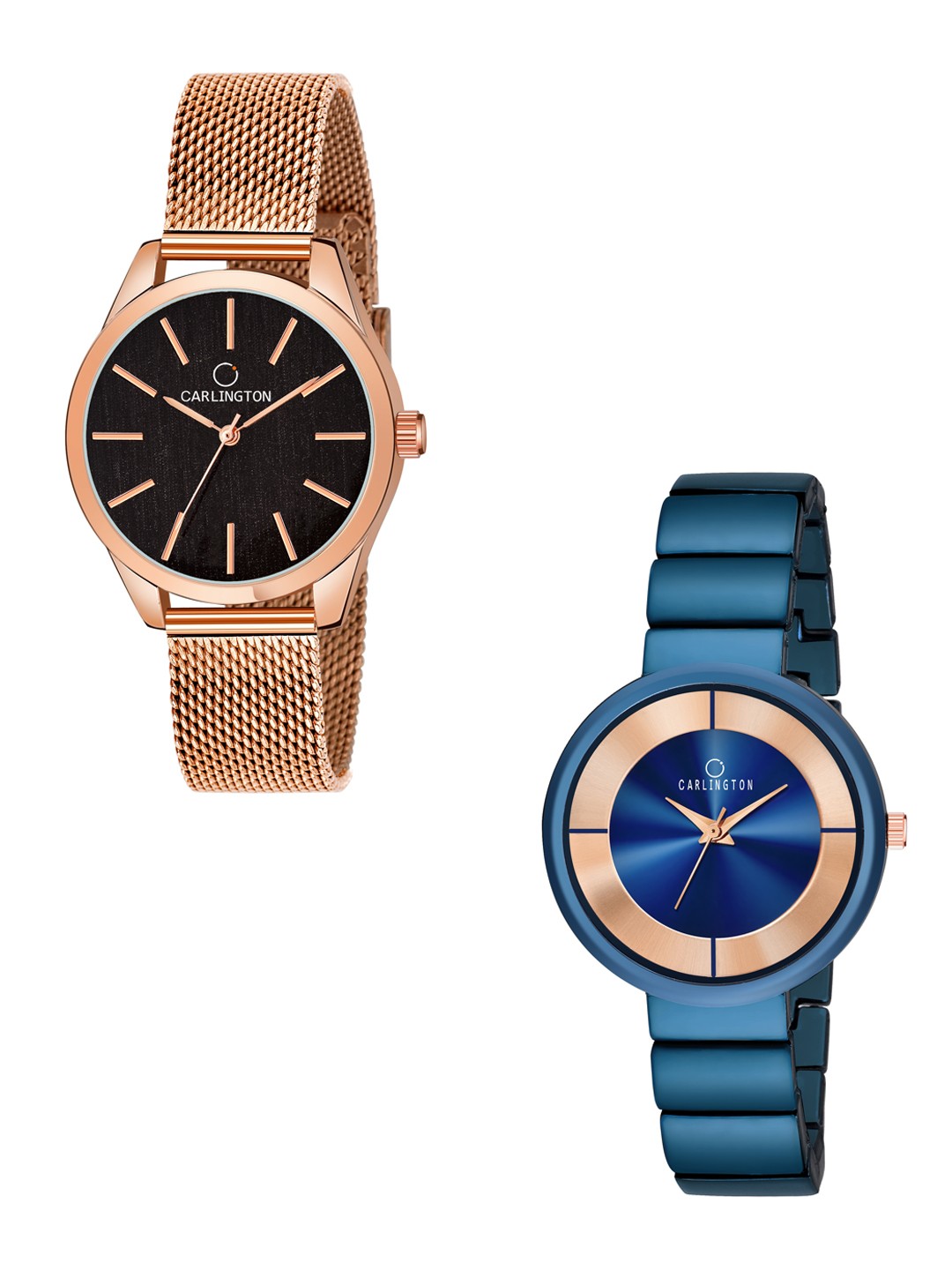 

CARLINGTON Women Set Of 2 Stainless Analogue Watch Combo CT2001 RoseBlack-Platina Blue, Rose gold