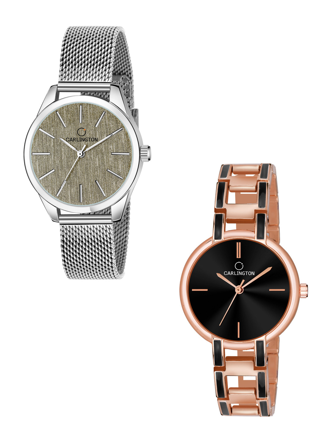 

CARLINGTON Women Set Of 2 Stainless Steel Analogue Watch Combo CT2001 Silver-CK Black