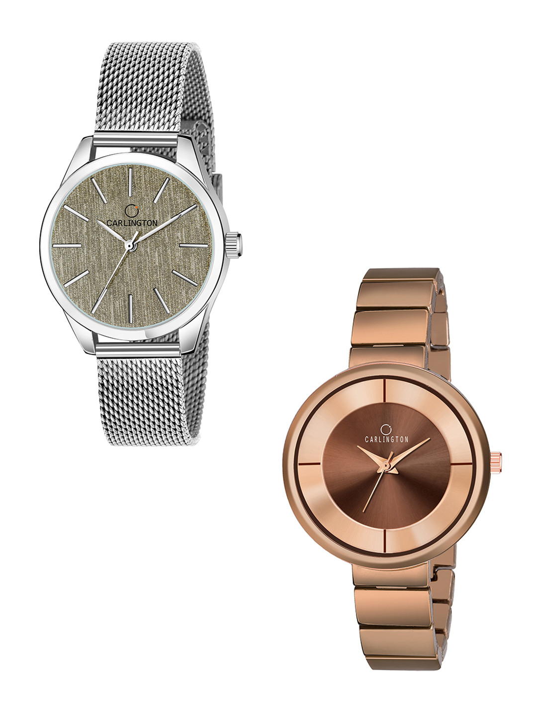 

CARLINGTON Women Set of 2 Stainless Steel Bracelet Style Straps Analogue Watch, Multi
