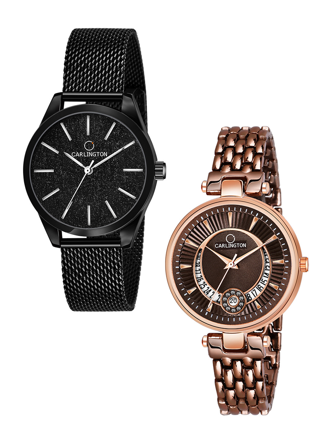 

CARLINGTON His & Her Multicoloured Dial Stainless Steel Bracelet Style Analogue Watch, Multi