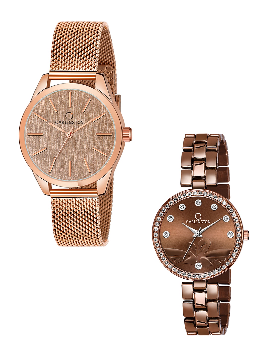 

CARLINGTON Women Rose Gold & Brown Pack of 2 Analogue Watch Combo