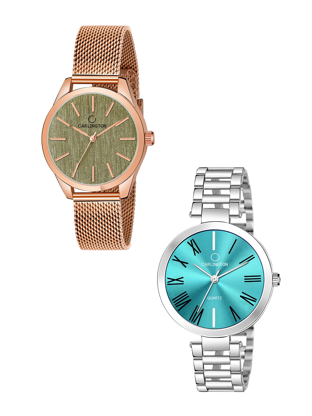 

CARLINGTON Women Set of 2 Analogue Watch - Combo CT2001 RoseGreen-Octave 112 Pastel, Blue