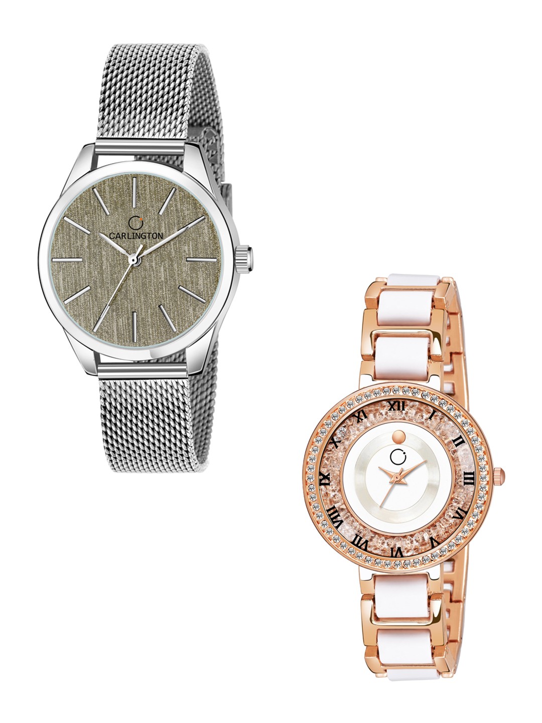 

CARLINGTON Women Set Of 2 Stainless Steel Analogue Watch CT2001 Silver-Mova RoseWhit