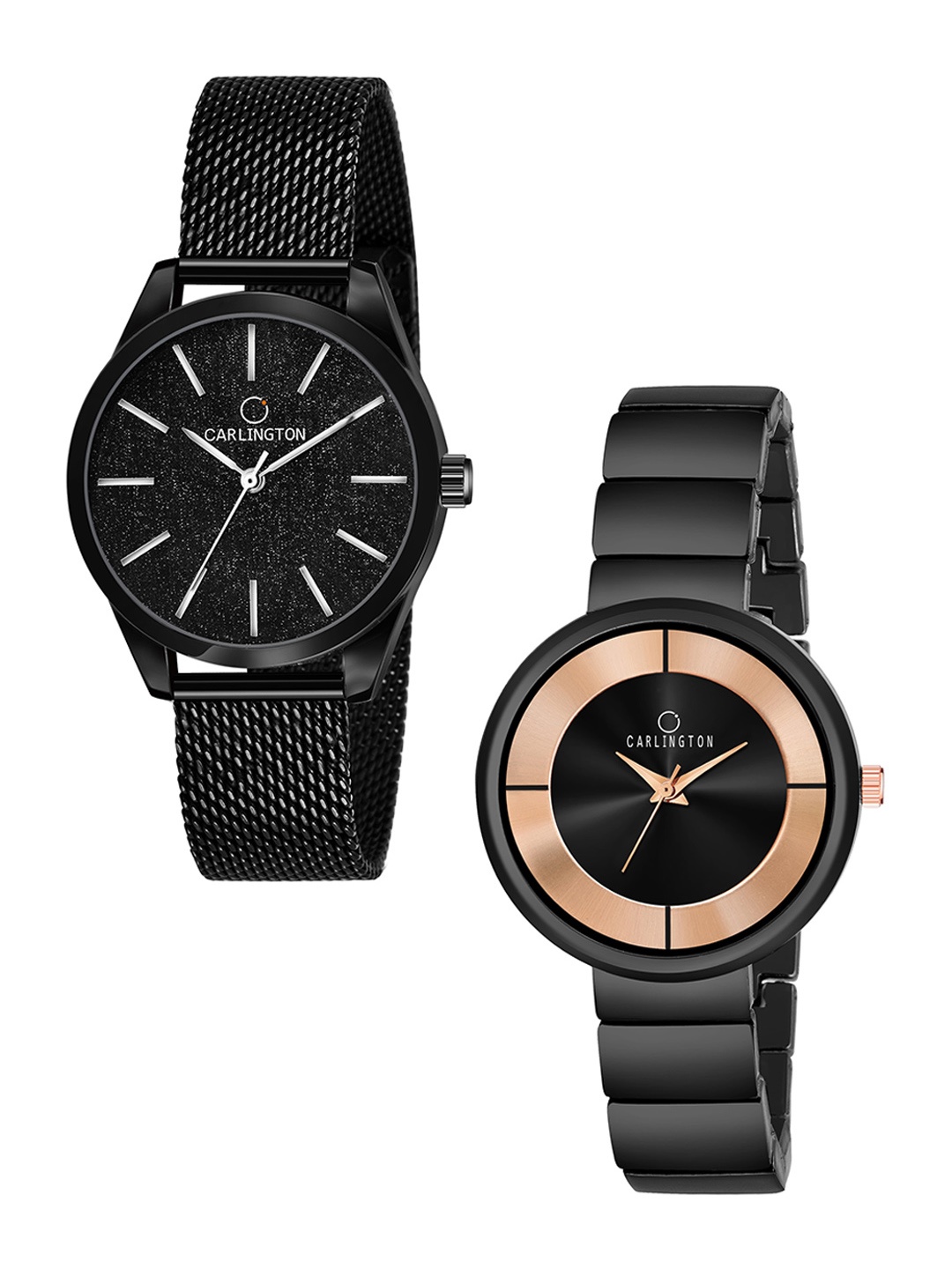 

CARLINGTON Women Set of 2 Stainless Steel Bracelet Style Straps Analogue Watch, Multi