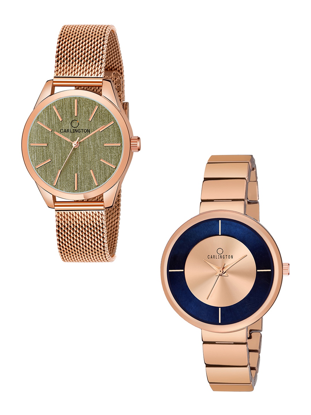 

CARLINGTON Women Set of 2 Rose Gold Toned Bracelet Style Straps Analogue Watch