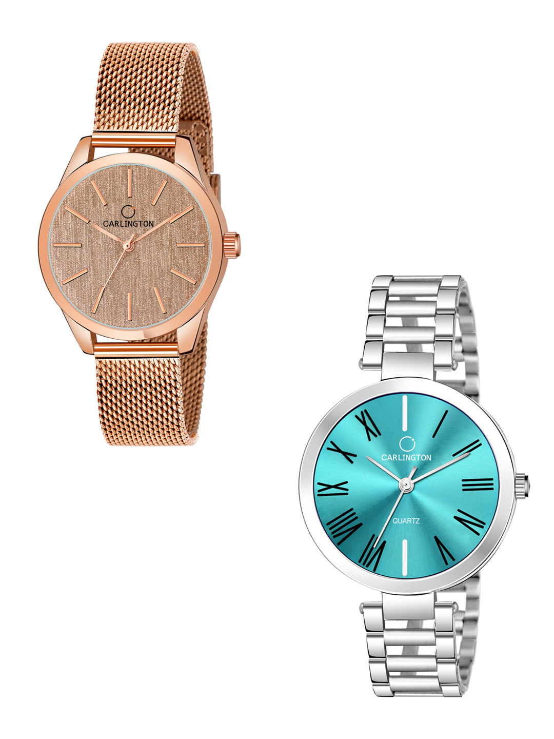 

CARLINGTON Women Set of 2 Stainless Steel Bracelet Style Straps Watches CT2001, Multi