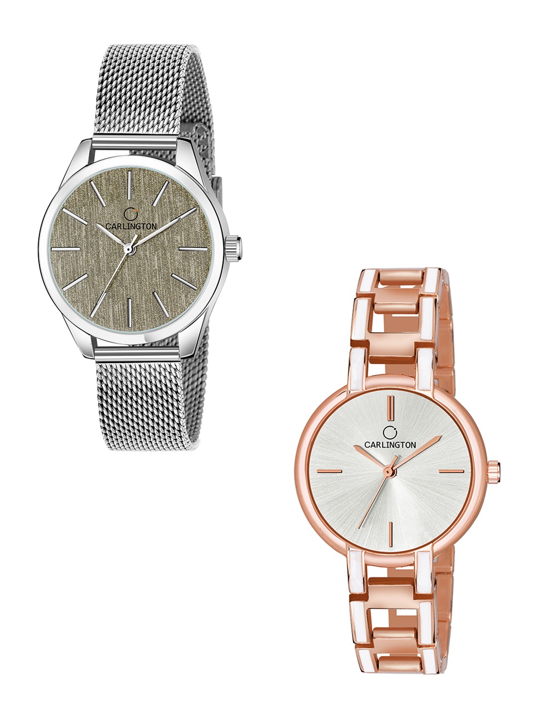 

CARLINGTON Women Set of 2 Stainless Steel Bracelet Style Straps Analogue Watch, Multi