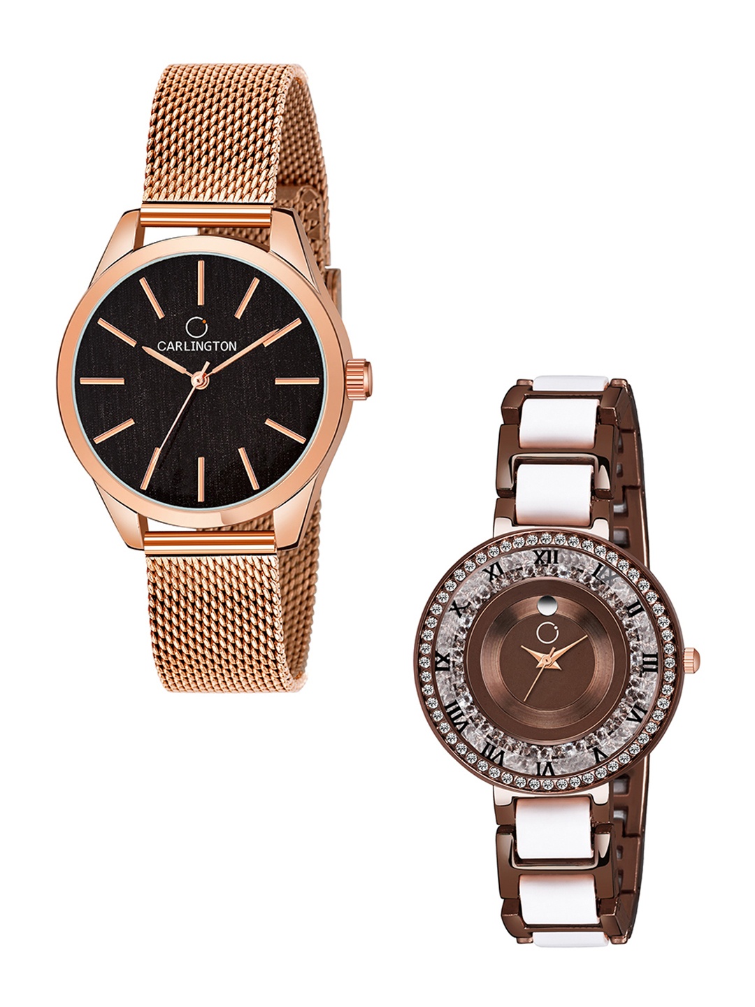 

CARLINGTON Women Set of 2 Rose Gold-Toned Dial & Rose Gold Toned Analogue Watches CT2001