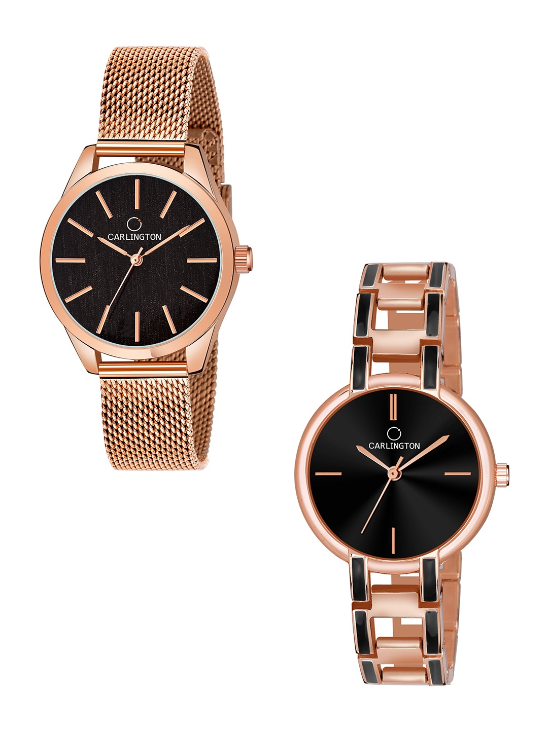 

CARLINGTON His & Her Rose Gold & Black Dial Stainless Steel Bracelet Style Analogue Watch