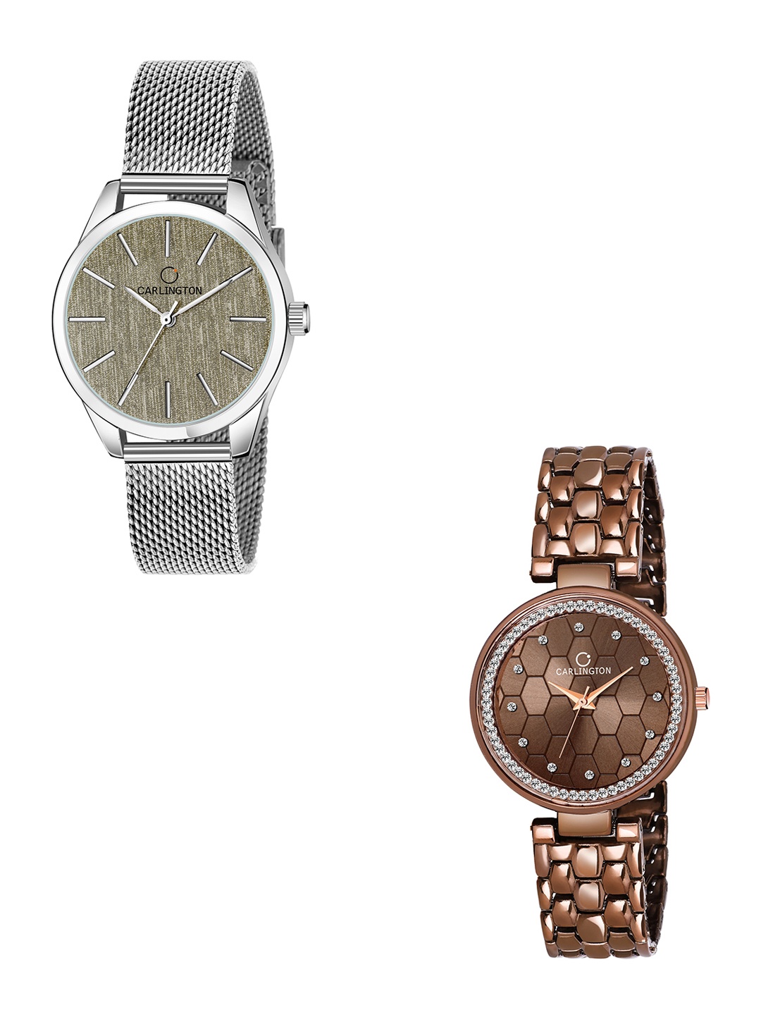 

CARLINGTON Women Set of 2 Copper Toned Stainless Steel Straps Analogue Watch