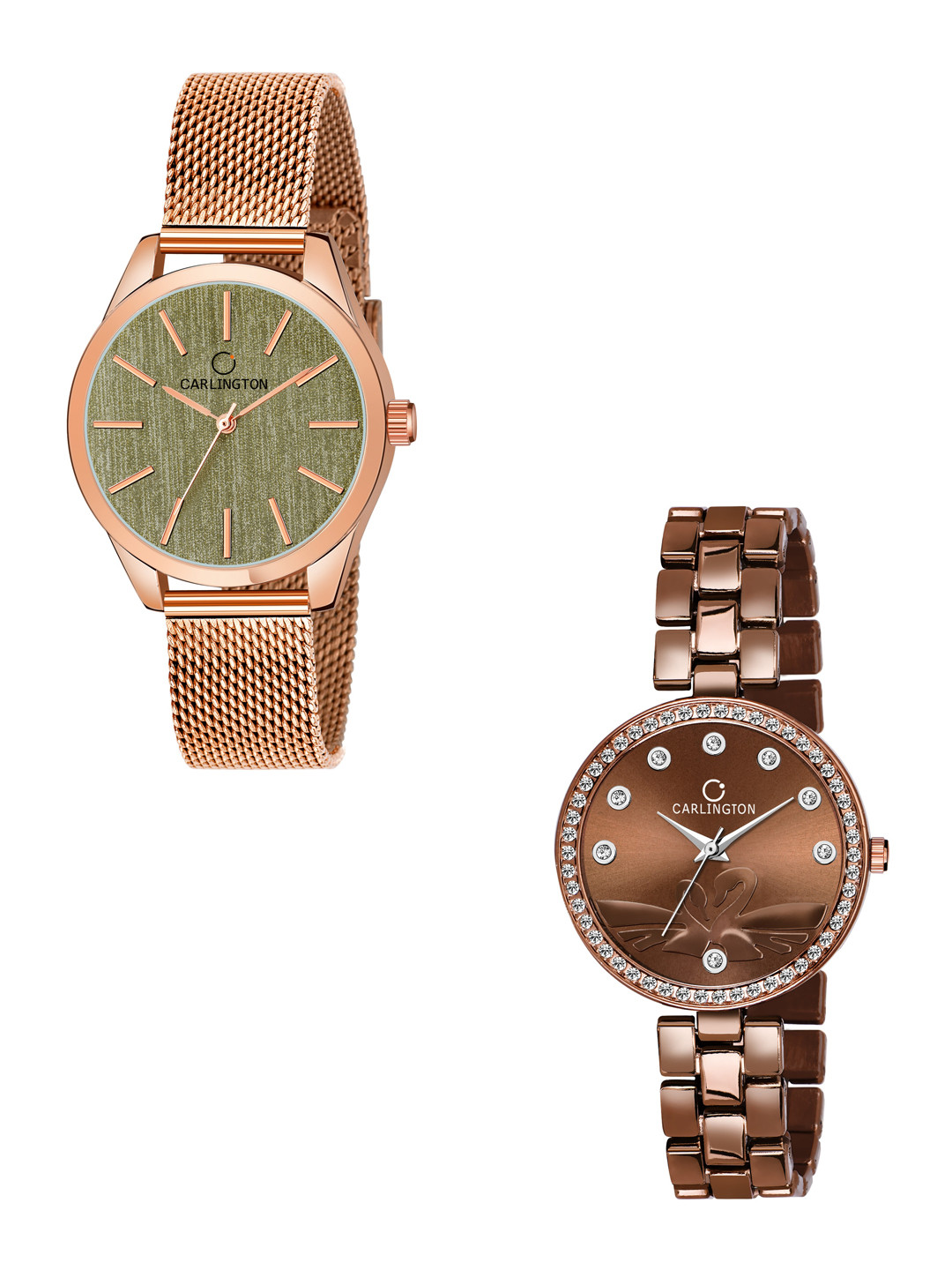 

CARLINGTON Women Set of 2 Stainless Steel Bracelet Style Straps Watches CT2001, Multi